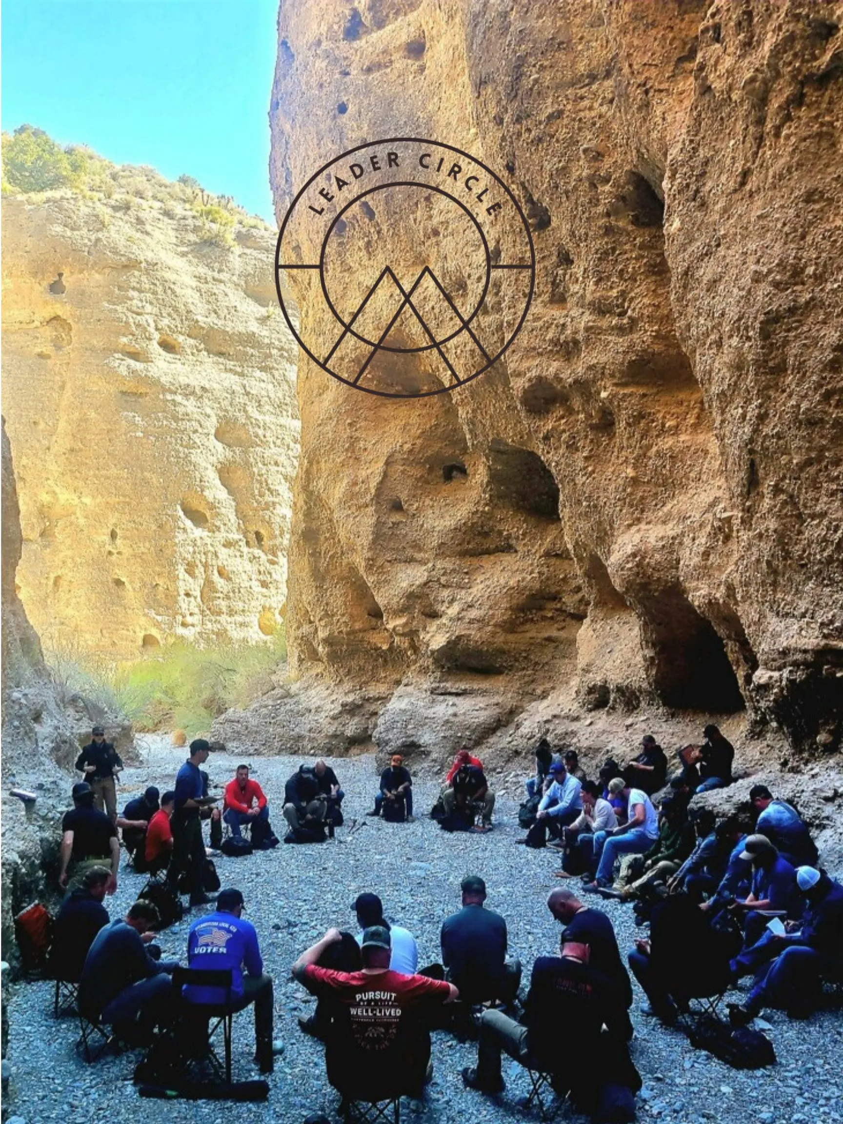 Leader Circle group session in a desert canyon