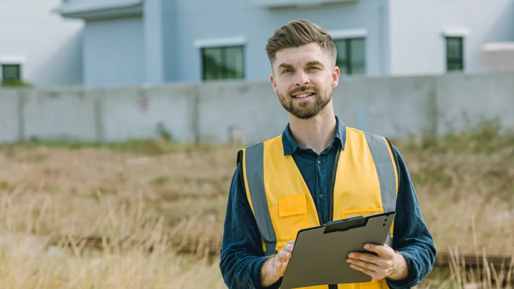 Project engineer on site with a clipboard